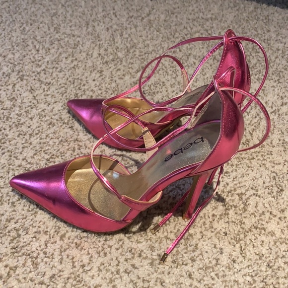 Bebe lace up hot pink pumps - Picture 3 of 4